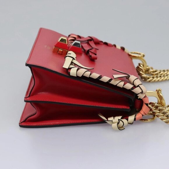 FENDI Mini Canai Chain Shoulder Bag Leather Red Auth bs22672V - Picture 6 of 16